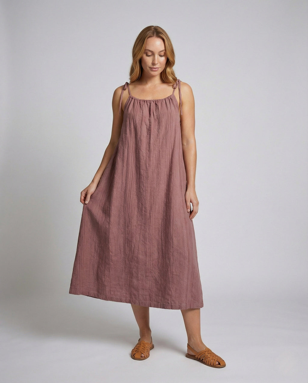 Women's Linen Maxi Dress with Spaghetti Straps - Front View