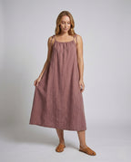 Women's Linen Maxi Dress with Spaghetti Straps - Front View