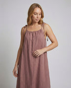 Women's Linen Maxi Dress with Spaghetti Straps - Upper Body View