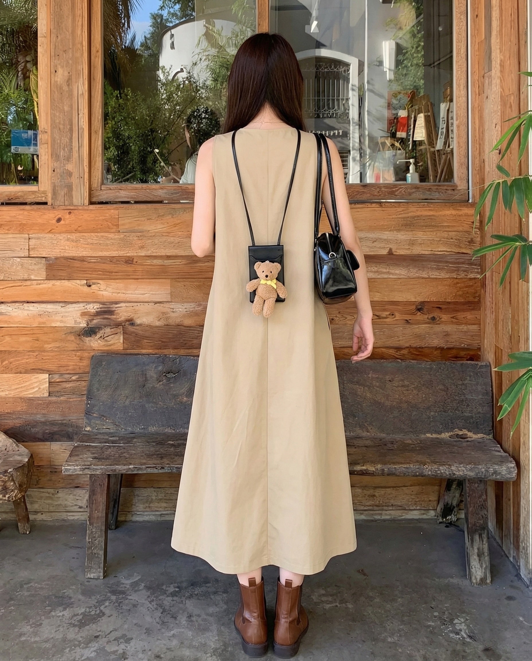 Women's Oversize Swing Dress with Pockets - Back View