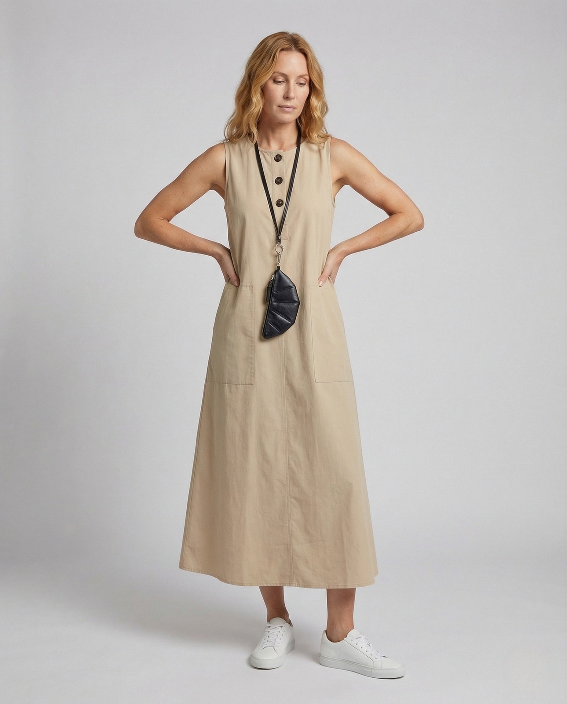 Women's Oversize Swing Dress with Pockets - Front View