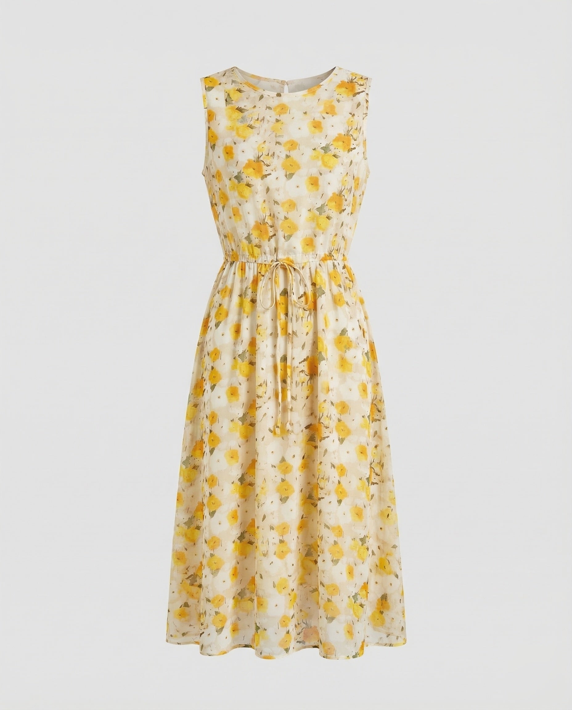 Women's Floral Midi Dress with Drawstring Waist