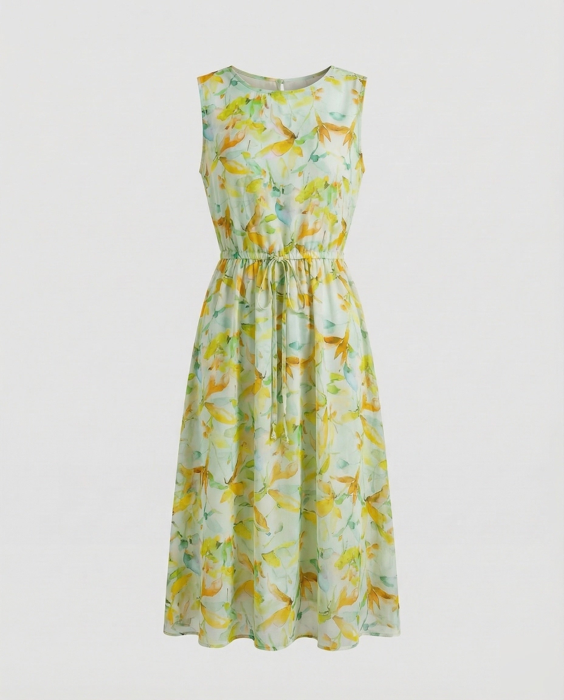 Women's Floral Midi Dress with Drawstring Waist