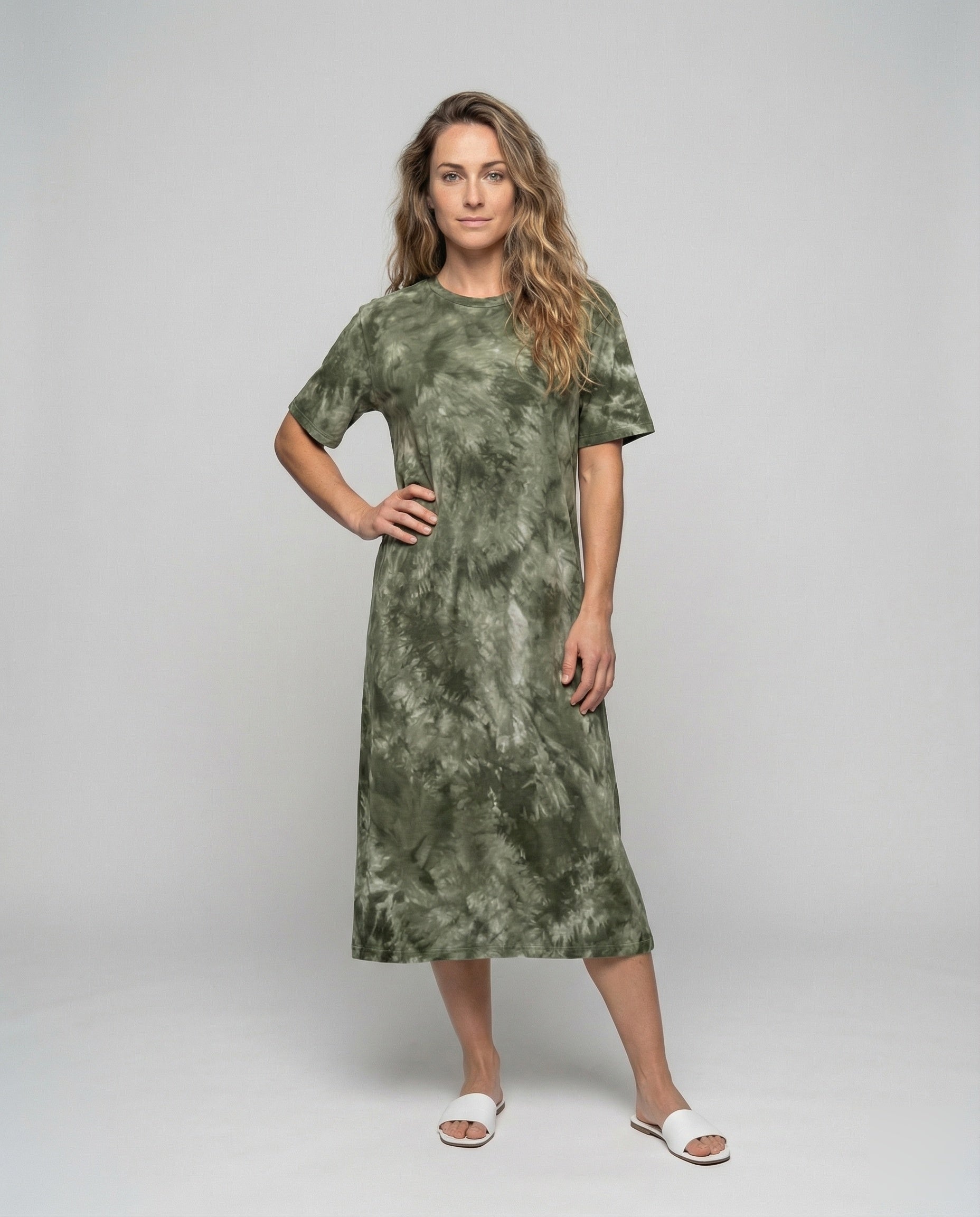 Women's Maxi Jersey Dress with Batik Effect - Front View