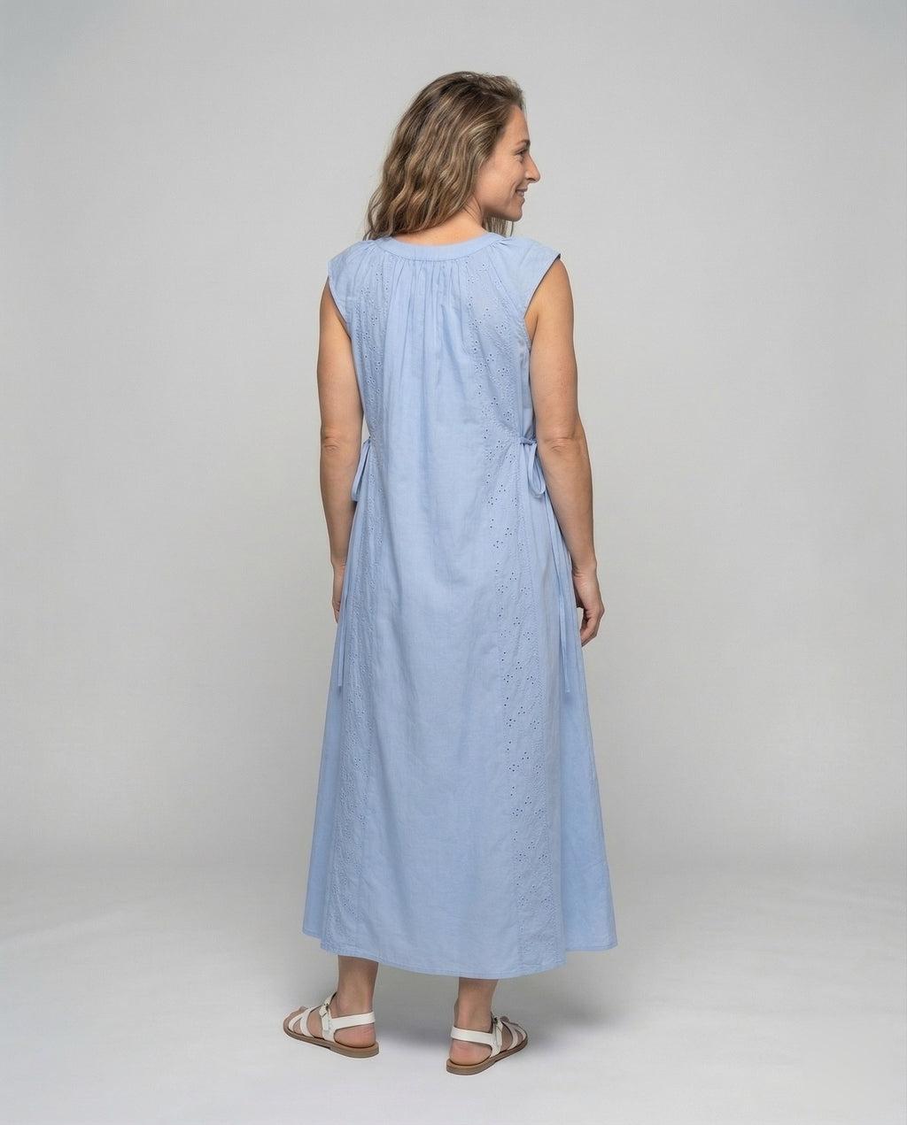 Women's Cotton Maxi Dress with Embroidery Inserts - Back View