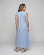 Women's Cotton Maxi Dress with Embroidery Inserts - Back View