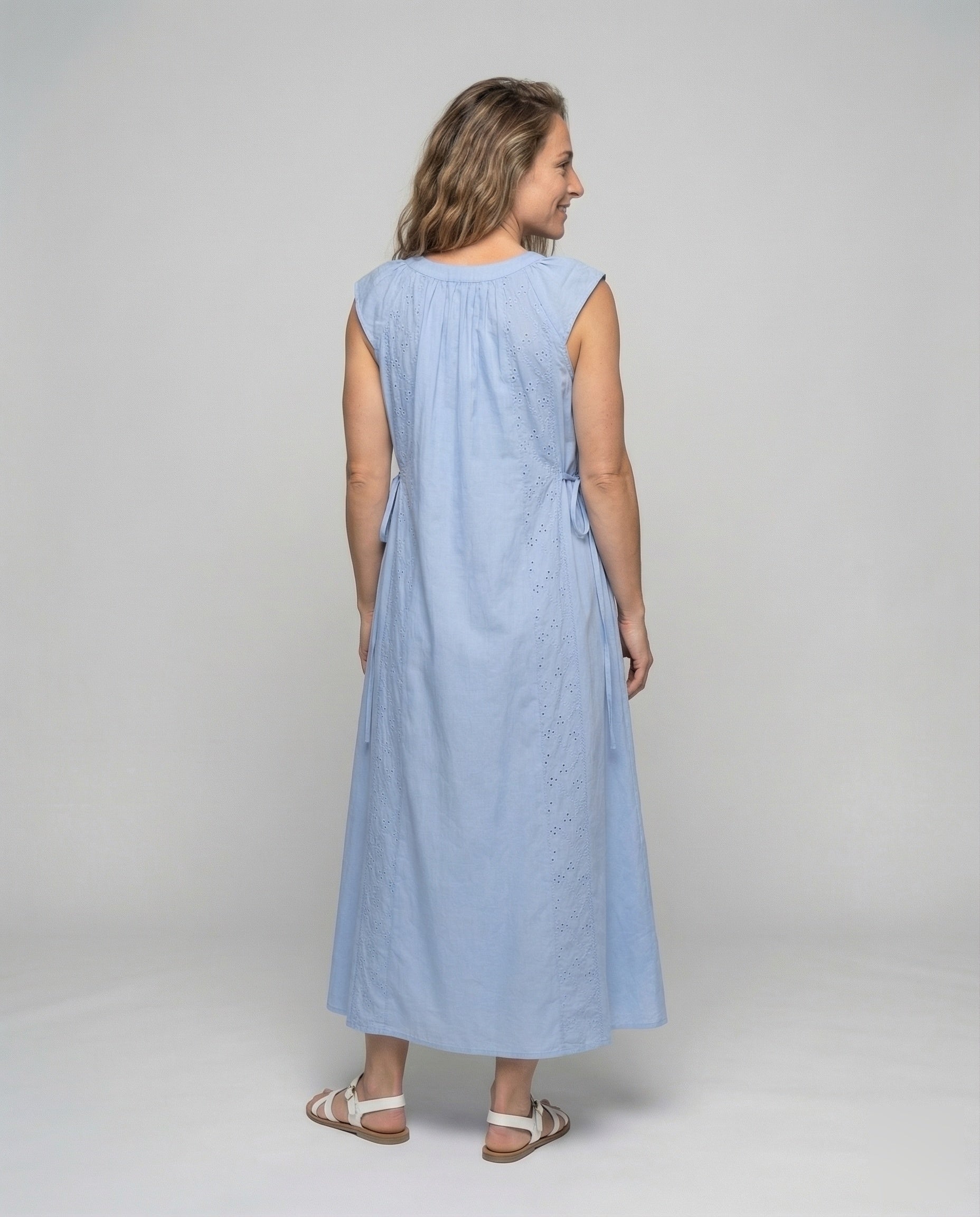 Women's Cotton Maxi Dress with Embroidery Inserts - Back View