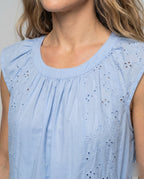 Women's Cotton Maxi Dress with Embroidery Inserts - Close-Up Detail