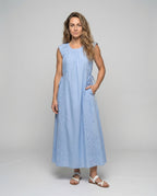 Women's Cotton Maxi Dress with Embroidery Inserts - Front View