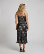 Women's Satin Slip Dress with Floral Pattern - Back View