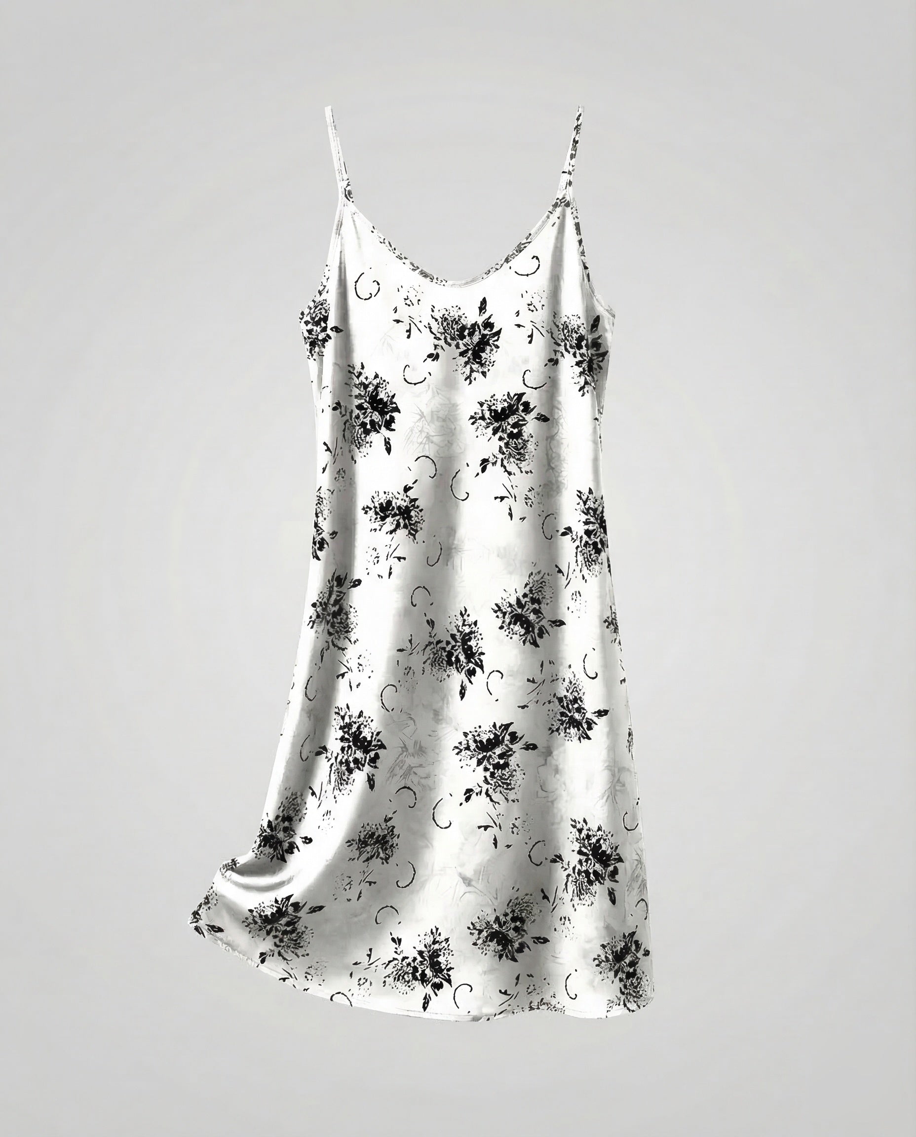 Women's Satin Slip Dress with Floral Pattern