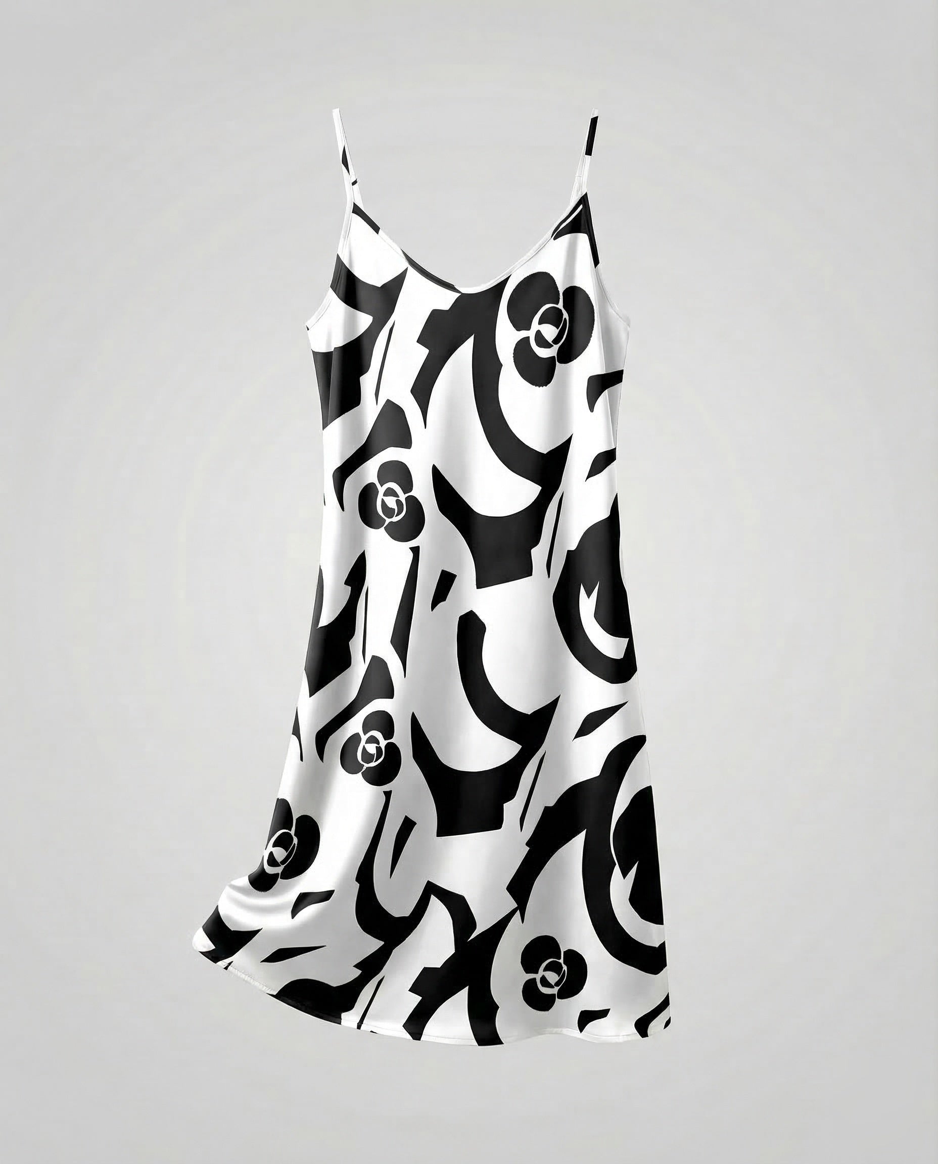 Women's Satin Slip Dress with Floral Pattern