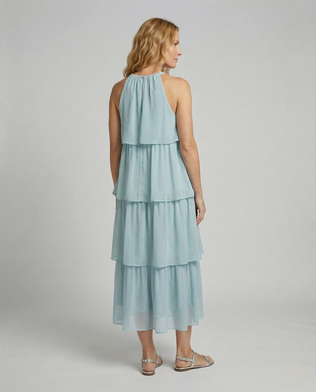 Women's Airy Chiffon Maxi Dress with Ruffles - Back View