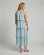 Women's Airy Chiffon Maxi Dress with Ruffles - Back View