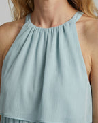 Women's Airy Chiffon Maxi Dress with Ruffles - Close-Up Detail