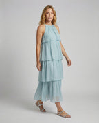 Women's Airy Chiffon Maxi Dress with Ruffles - Front View