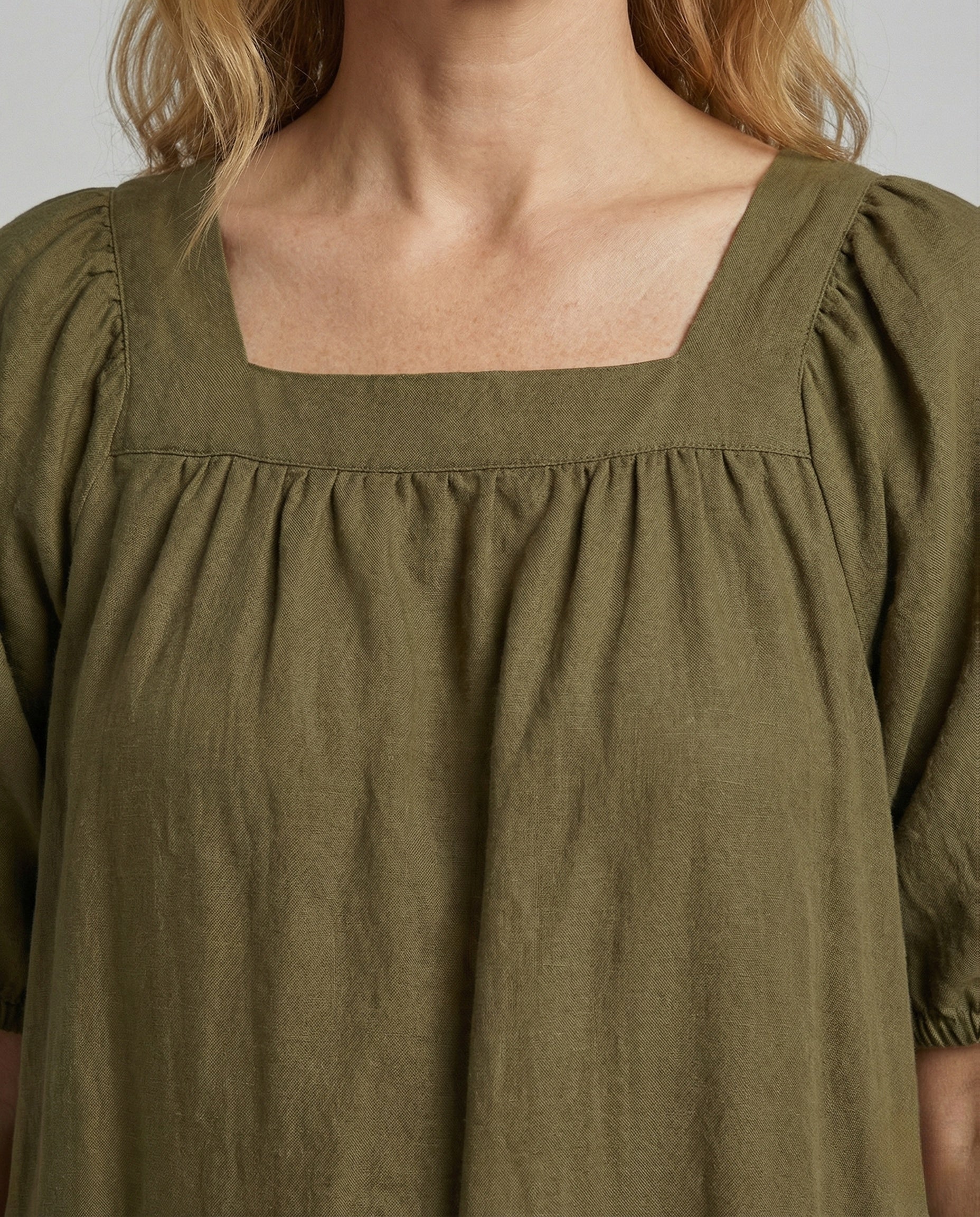 Women's Maxi Dress with Square Neckline - Close-Up Detail