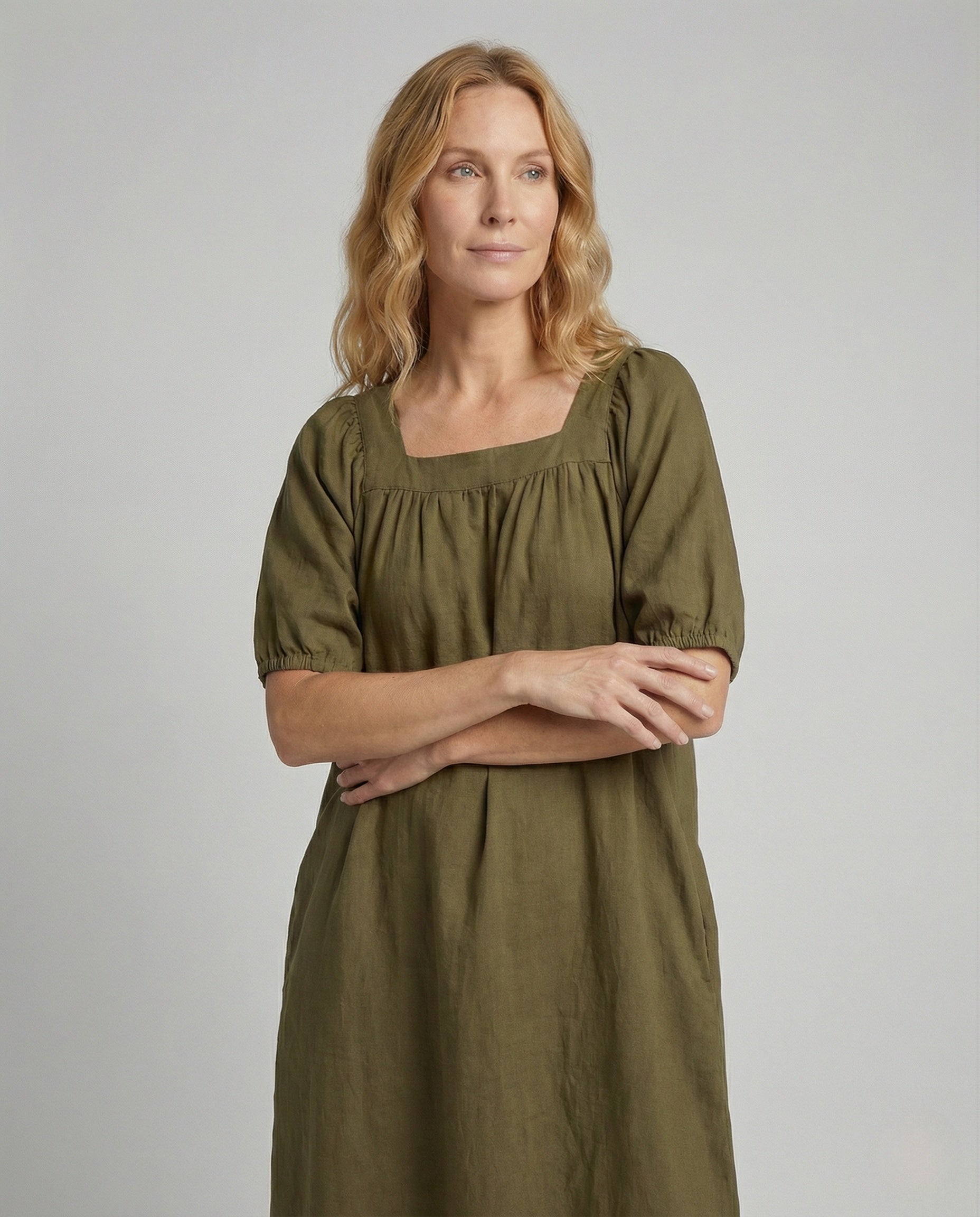 Women's Maxi Dress with Square Neckline - Upper Body View