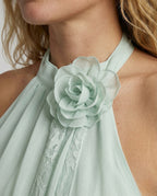 Women's Multilayered Maxi Dress with Lace Overlay - Close-Up Detail