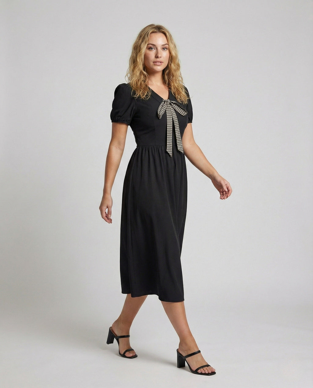 Women's Midi Dress with Vichy Bow - Front View