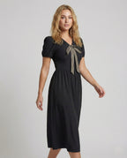 Women's Midi Dress with Vichy Bow - Upper Body View