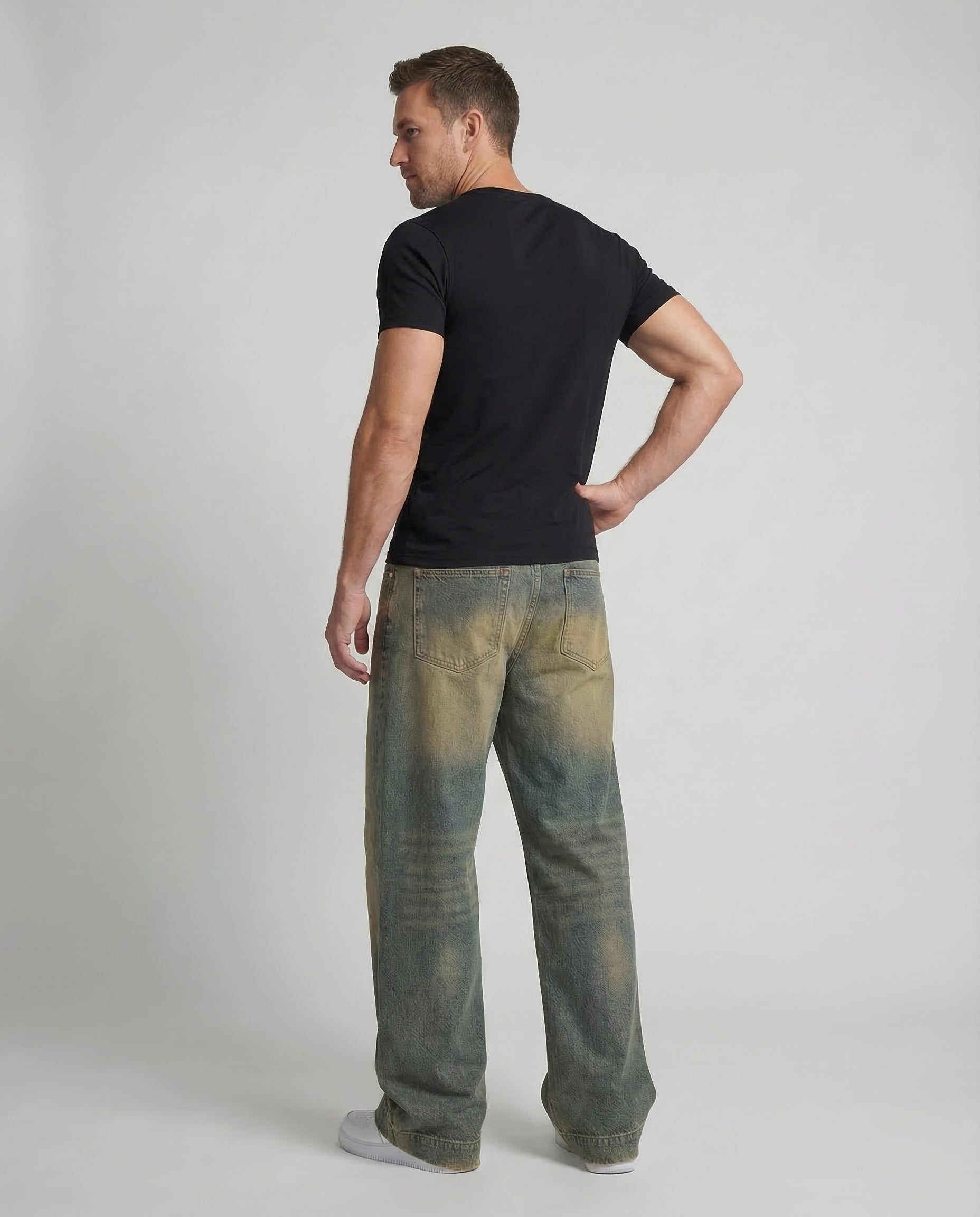 Unisex Denim Pants Extra Wide with Used Wash - Back View
