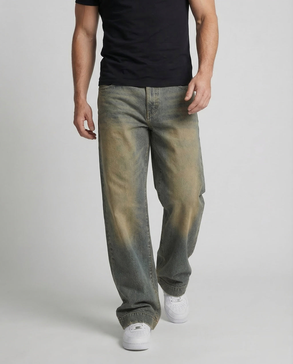 Unisex Denim Pants Extra Wide with Used Wash - Lower Body View