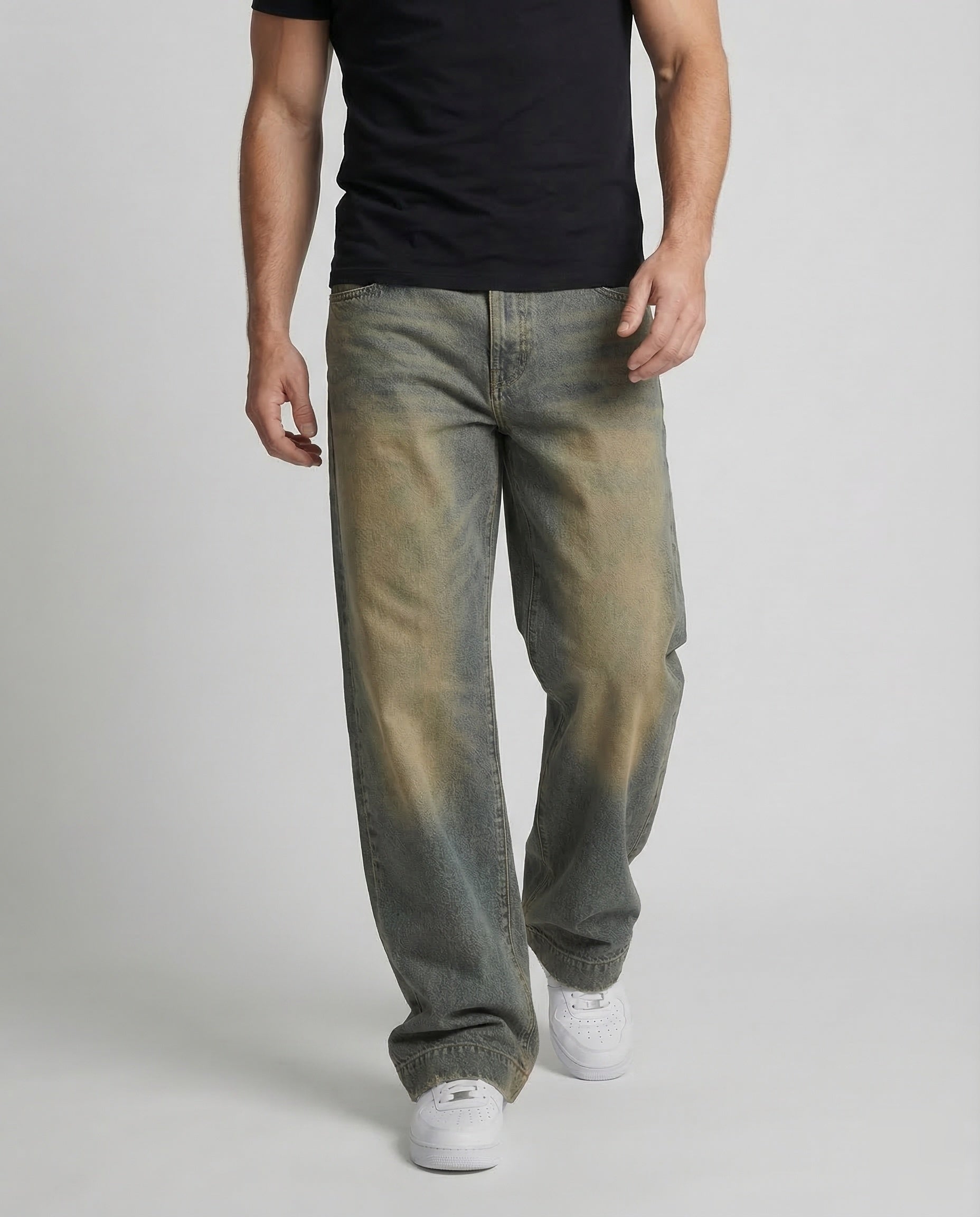 Unisex Denim Pants Extra Wide with Used Wash - Lower Body View