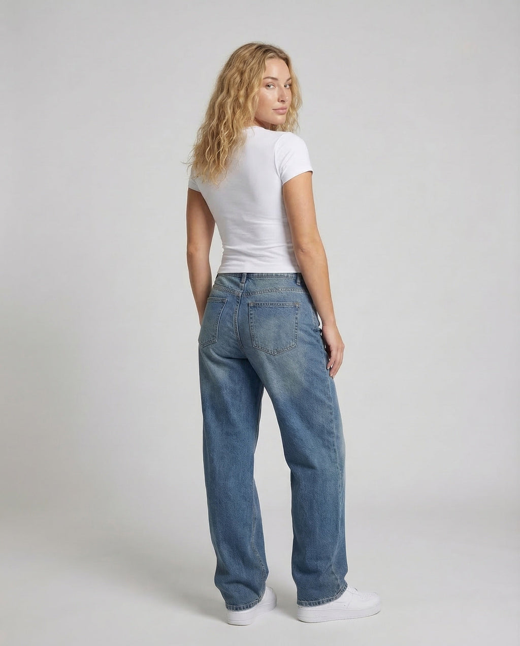 Unisex Baggy Denim Pants Locker Center Seam - Back View