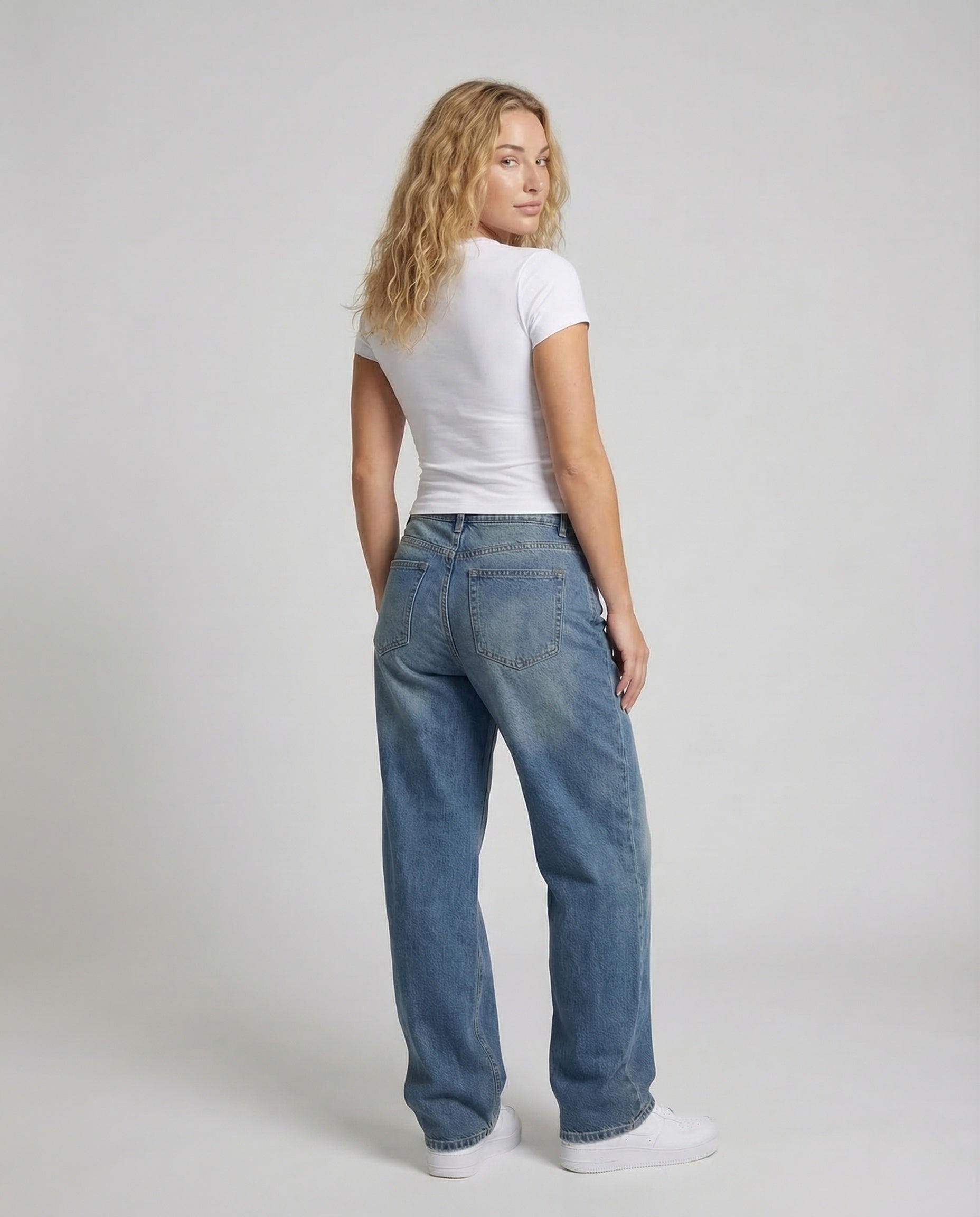 Unisex Baggy Denim Pants Locker Center Seam - Back View