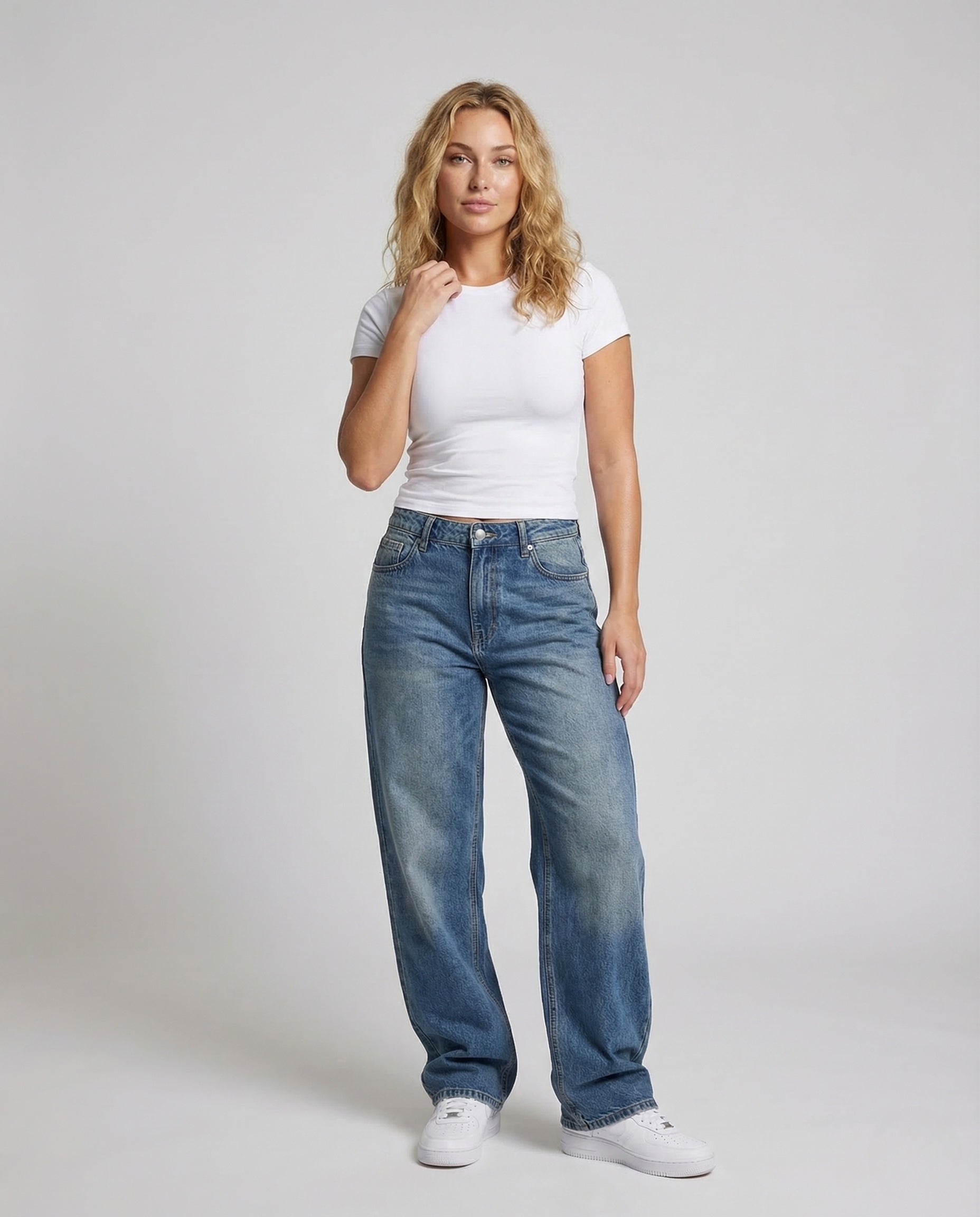 Unisex Baggy Denim Pants Locker Center Seam - Front View