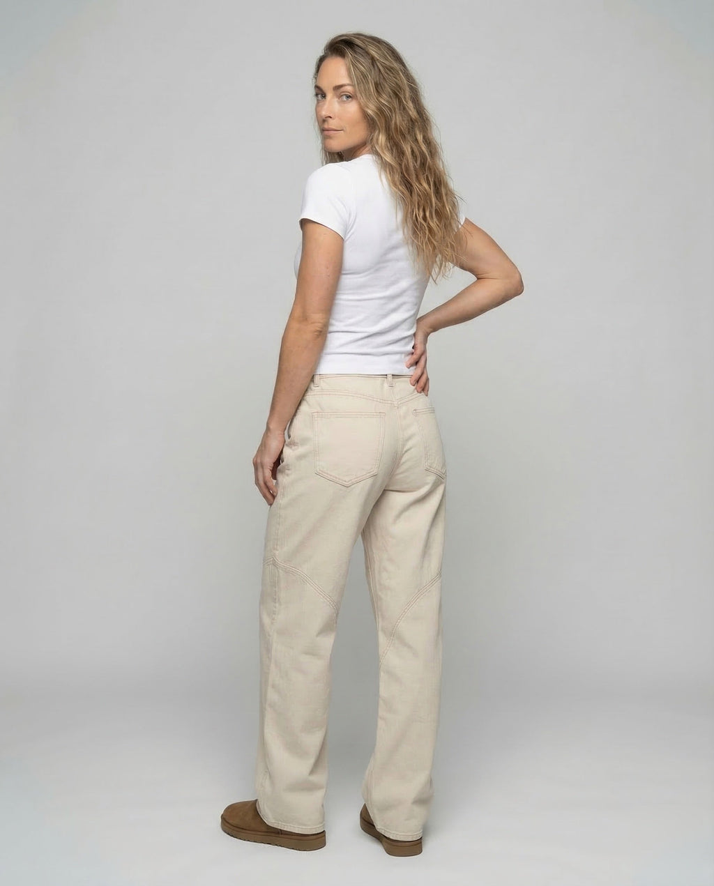 Women's Denim Pants Wide High Waist - Back View