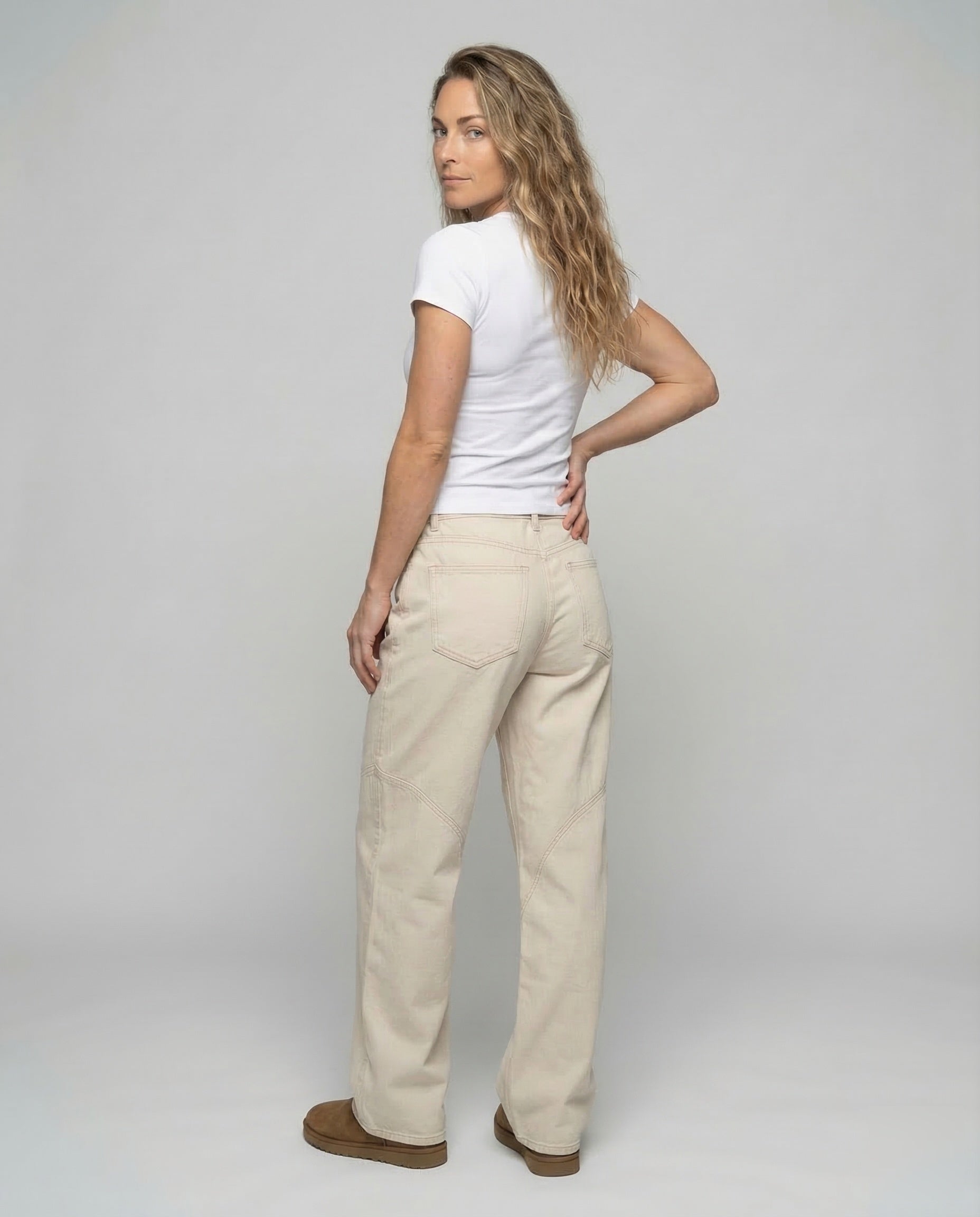 Women's Denim Pants Wide High Waist - Back View