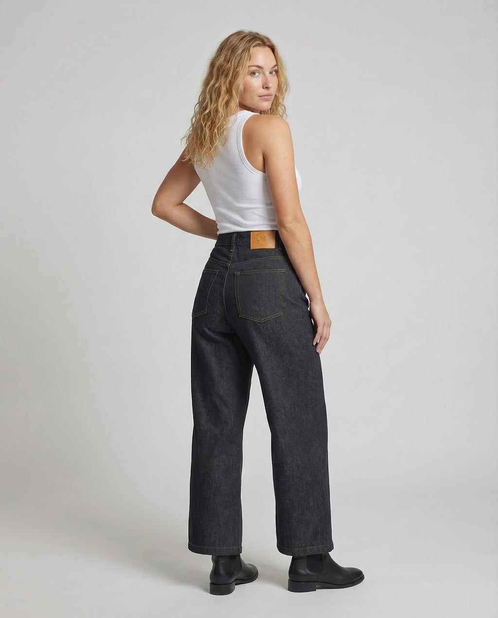 Women's Denim Pants High Waist Straight - Back View