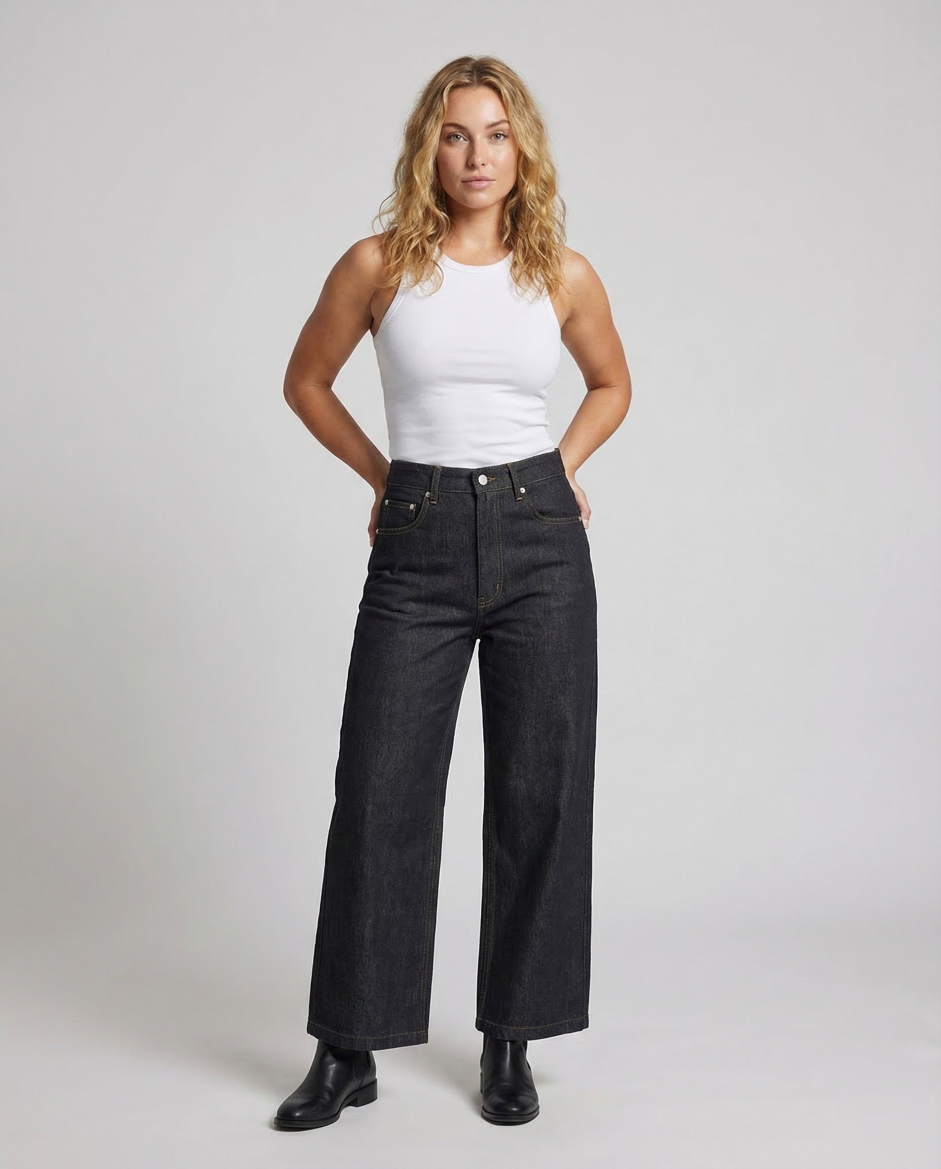 Women's Denim Pants High Waist Straight - Front View