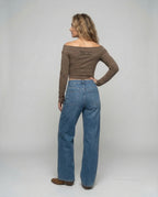 Women's Extra Wide Denim Pants Center Seam - Back View