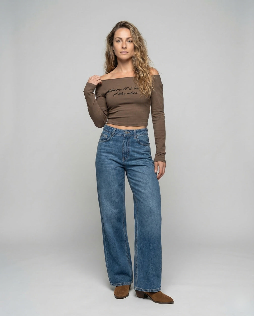 Women's Extra Wide Denim Pants Center Seam - Front View