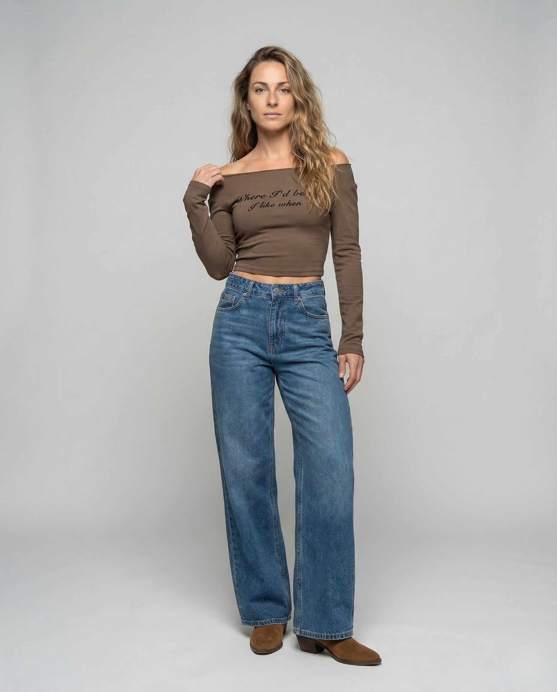 Women's Extra Wide Denim Pants Center Seam - Front View