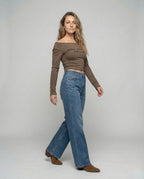 Women's Extra Wide Denim Pants Center Seam - Lower Body View