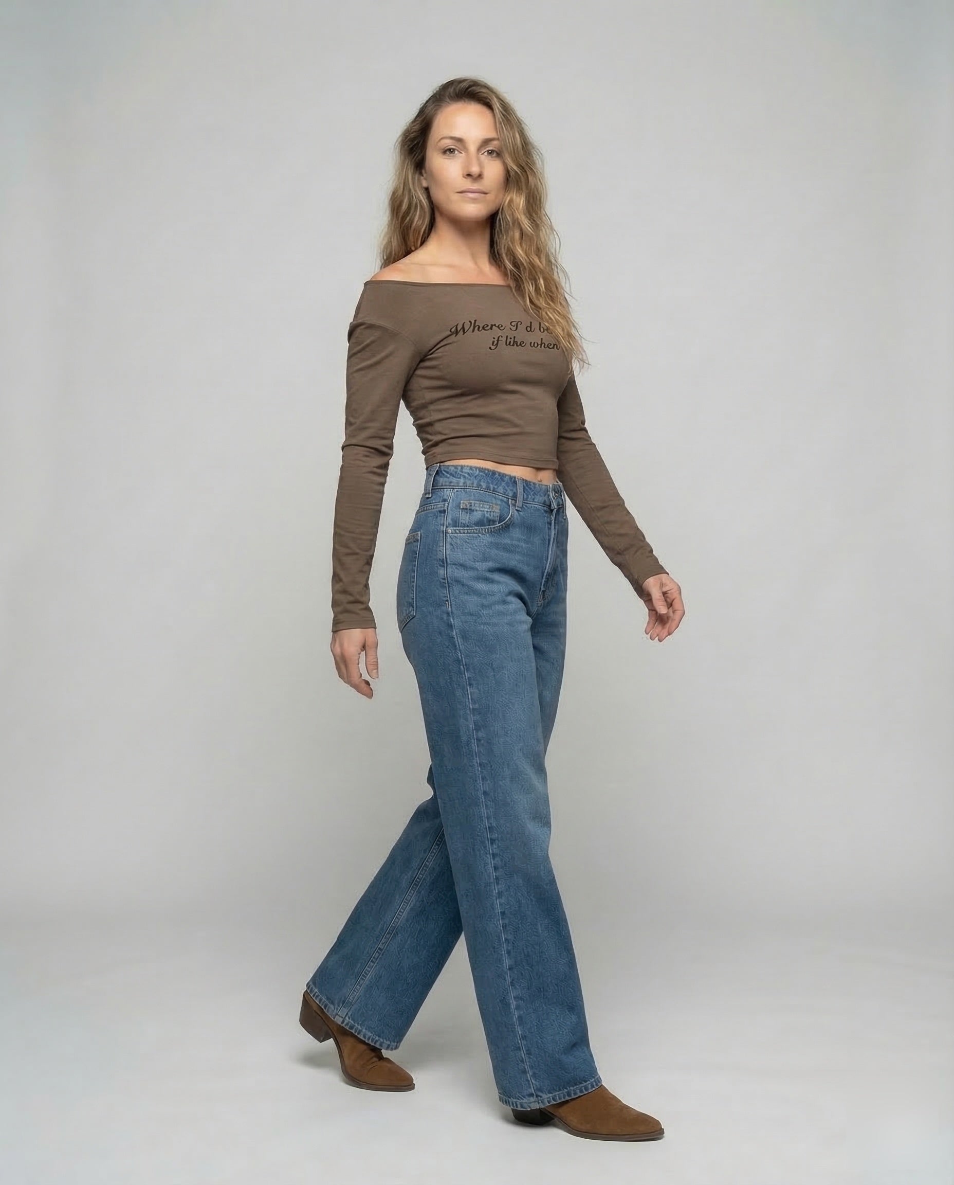 Women's Extra Wide Denim Pants Center Seam - Lower Body View