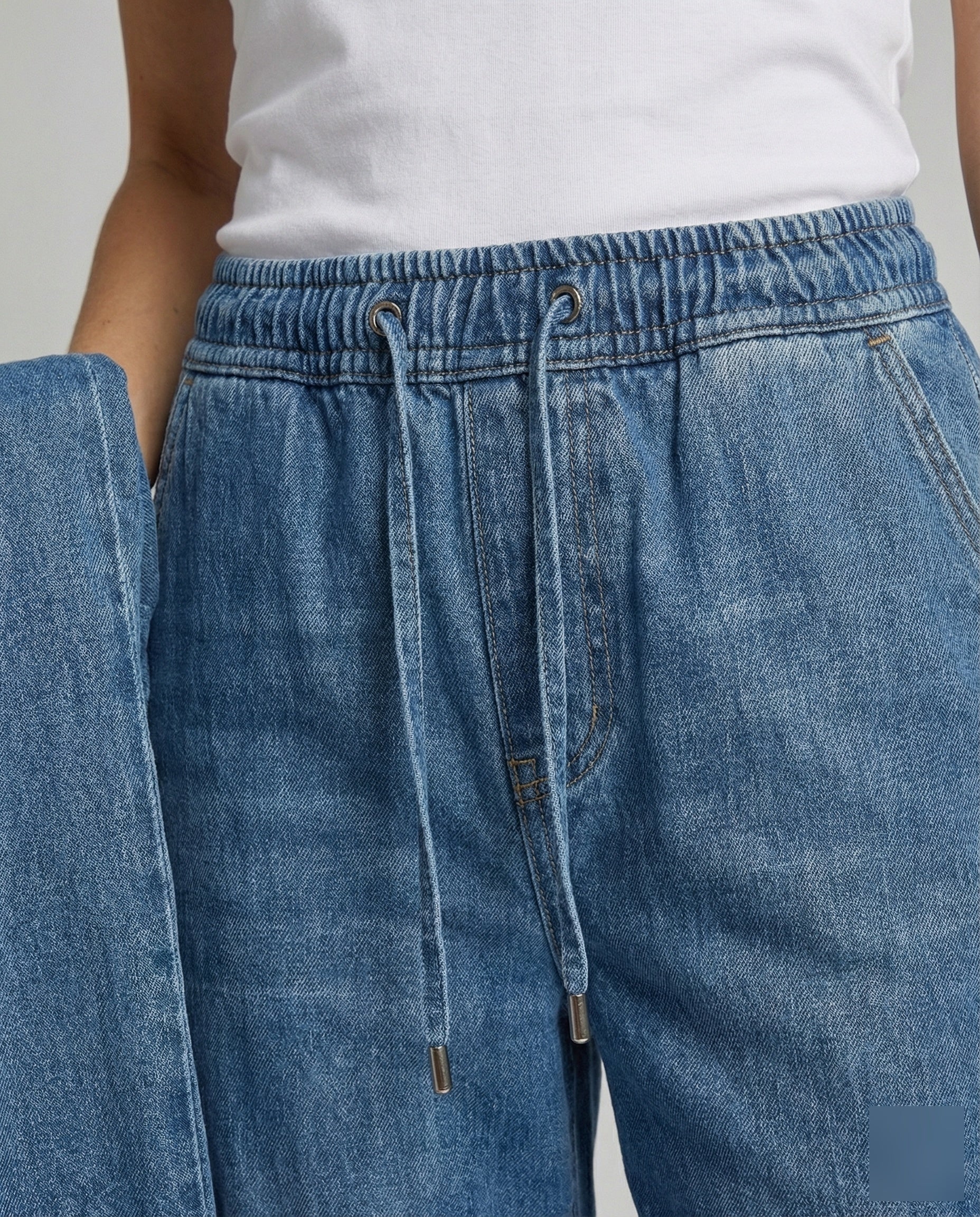 Women's Extra Wide Utility Denim Pants - Close-Up Detail