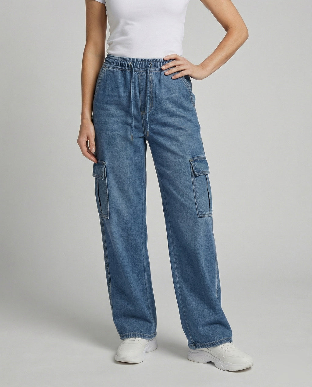 Women's Extra Wide Utility Denim Pants - Lower Body View