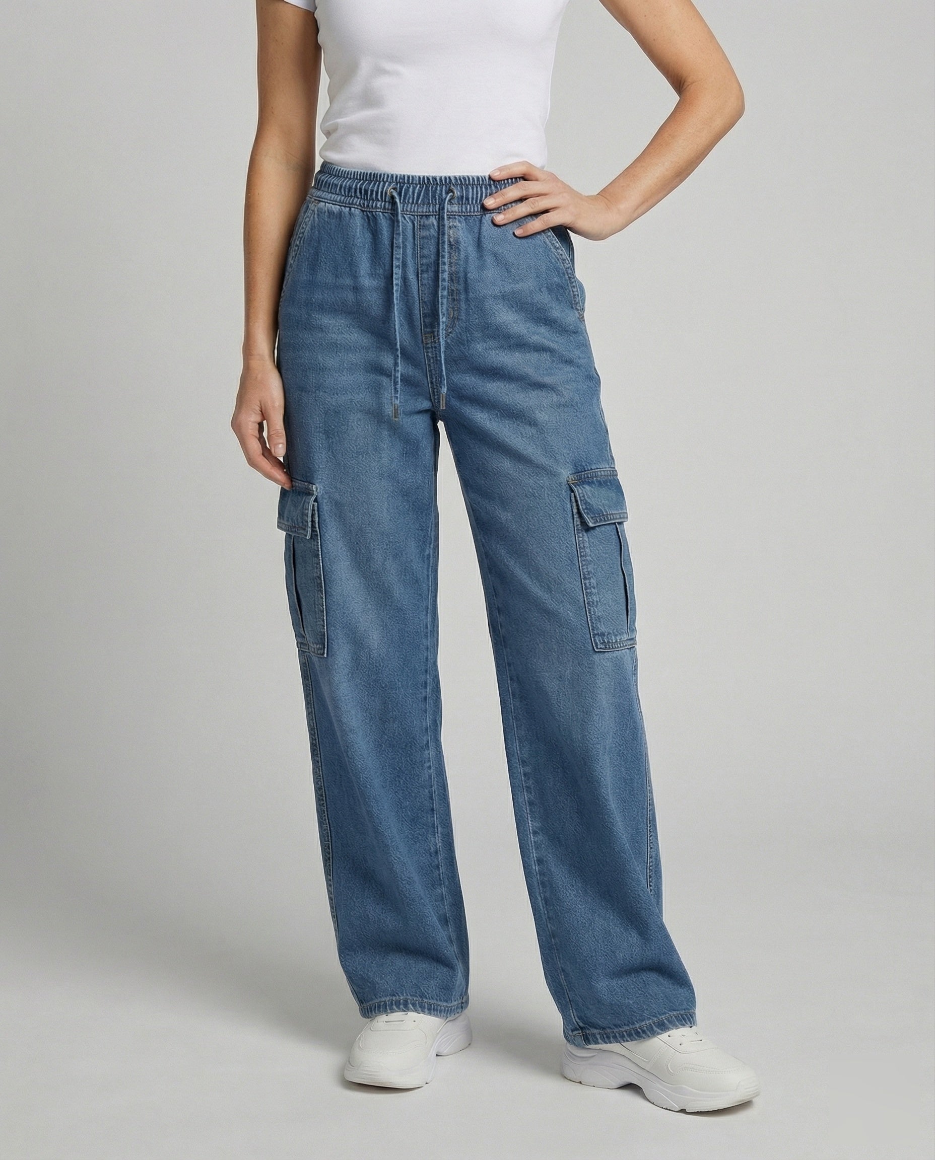 Women's Extra Wide Utility Denim Pants - Lower Body View
