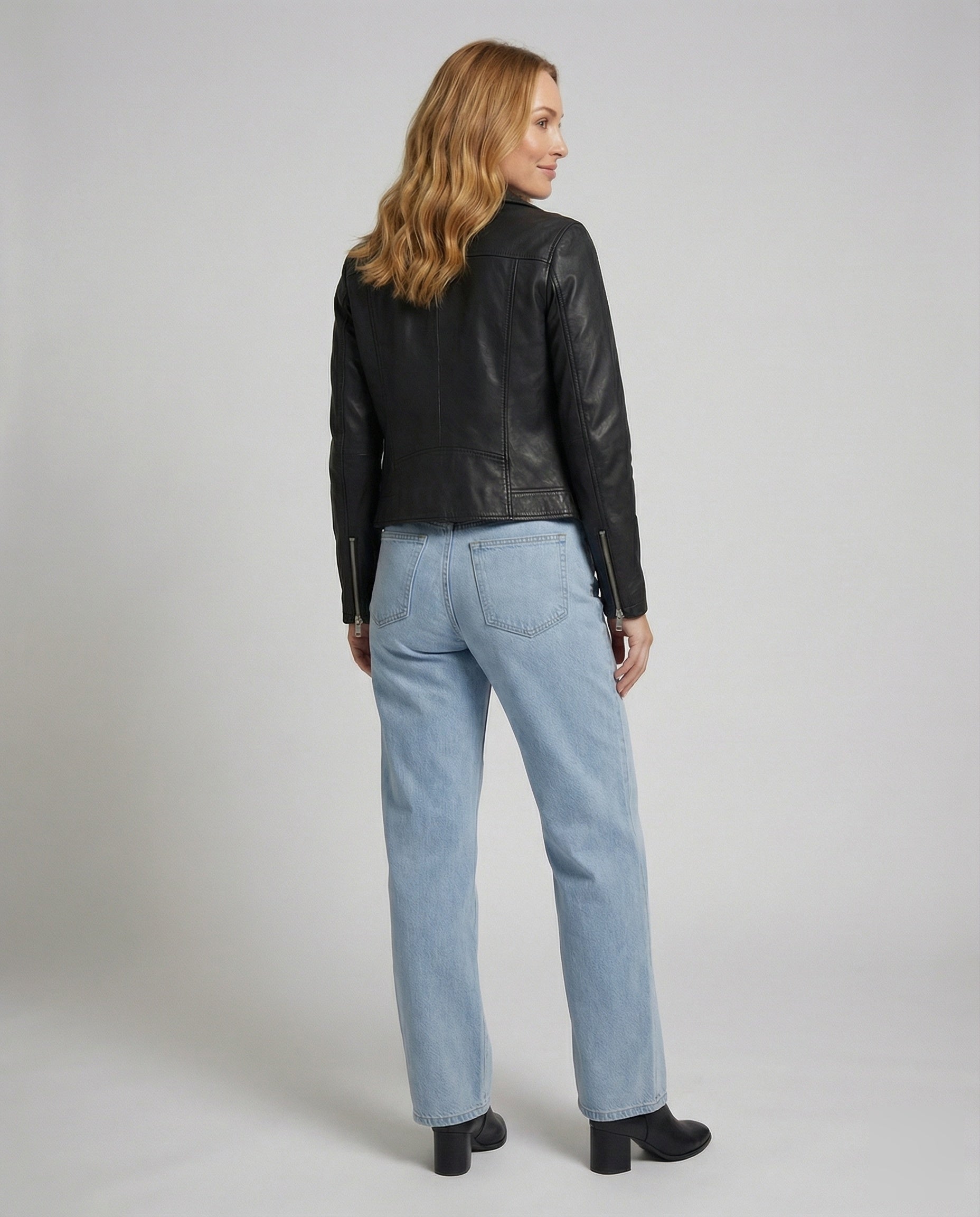 Women's High-Waisted Denim Pants with Extra Wide Leg - Back View