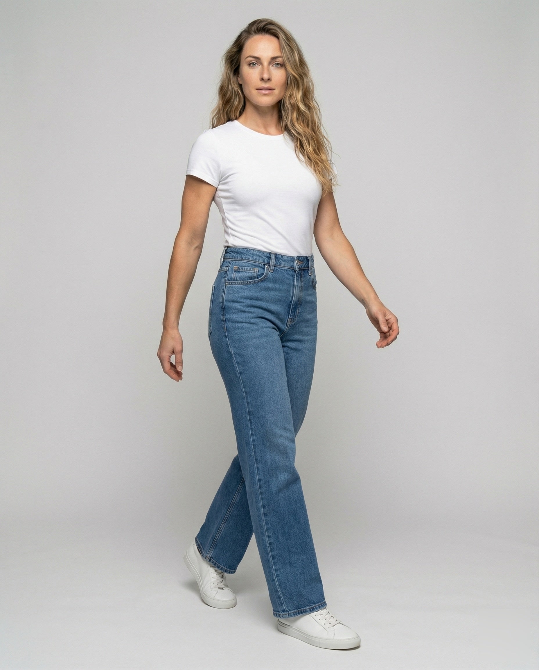 Women's Denim Pants with Balloon-Shaped Leg - Front View