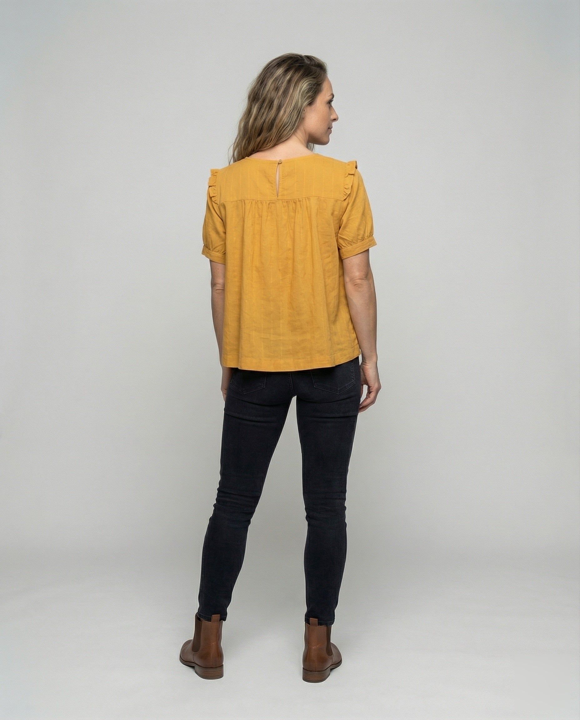 Women's Piped Ruffle Blouse Tunic - Back View