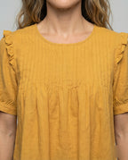 Women's Piped Ruffle Blouse Tunic - Close-Up Detail