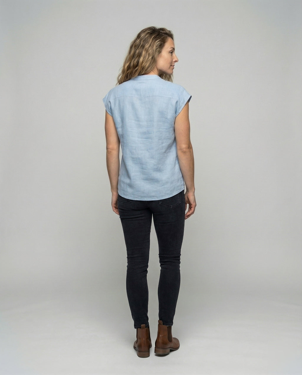 Women's Sleeveless Linen Blouse Tunic - Back View