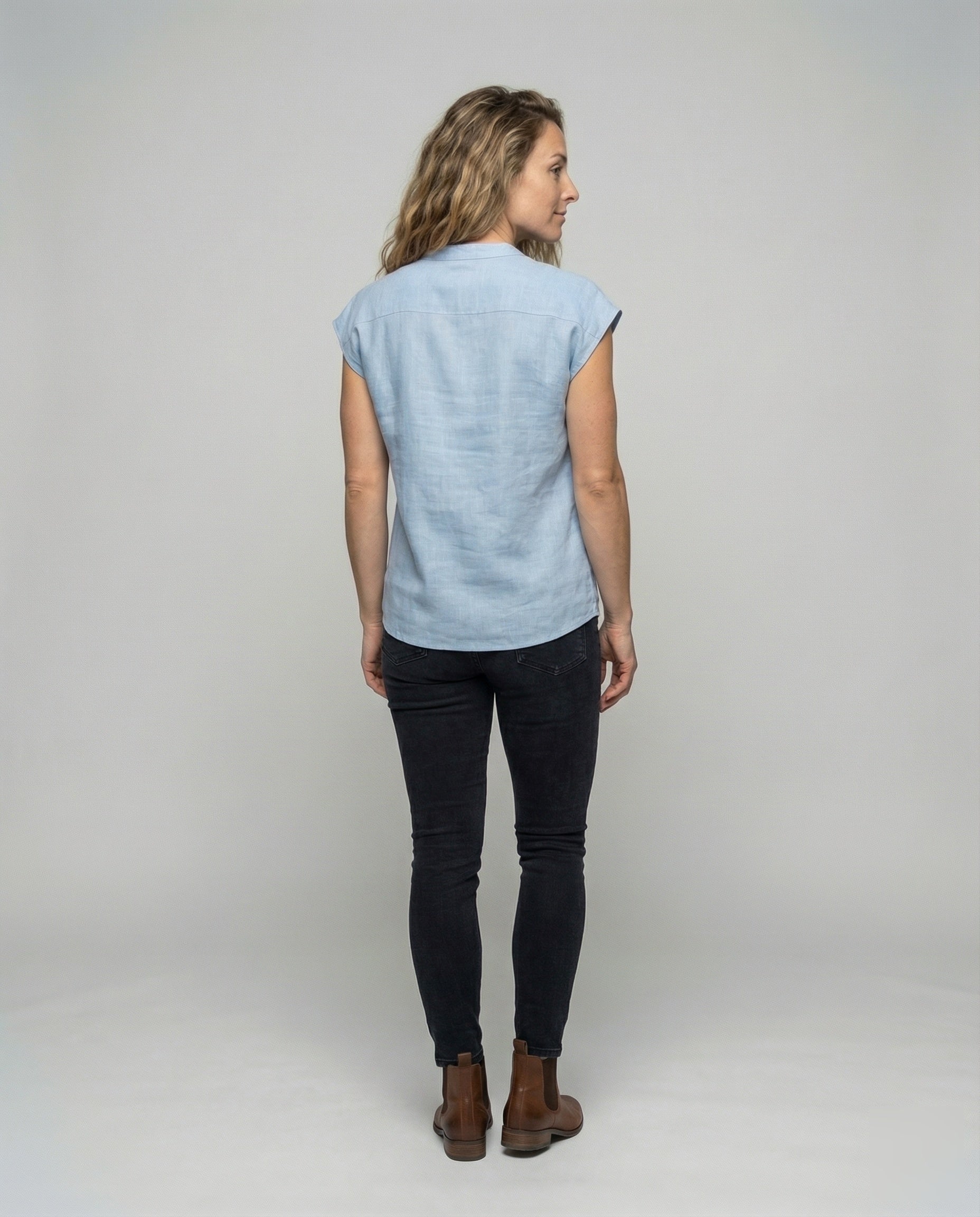 Women's Sleeveless Linen Blouse Tunic - Back View