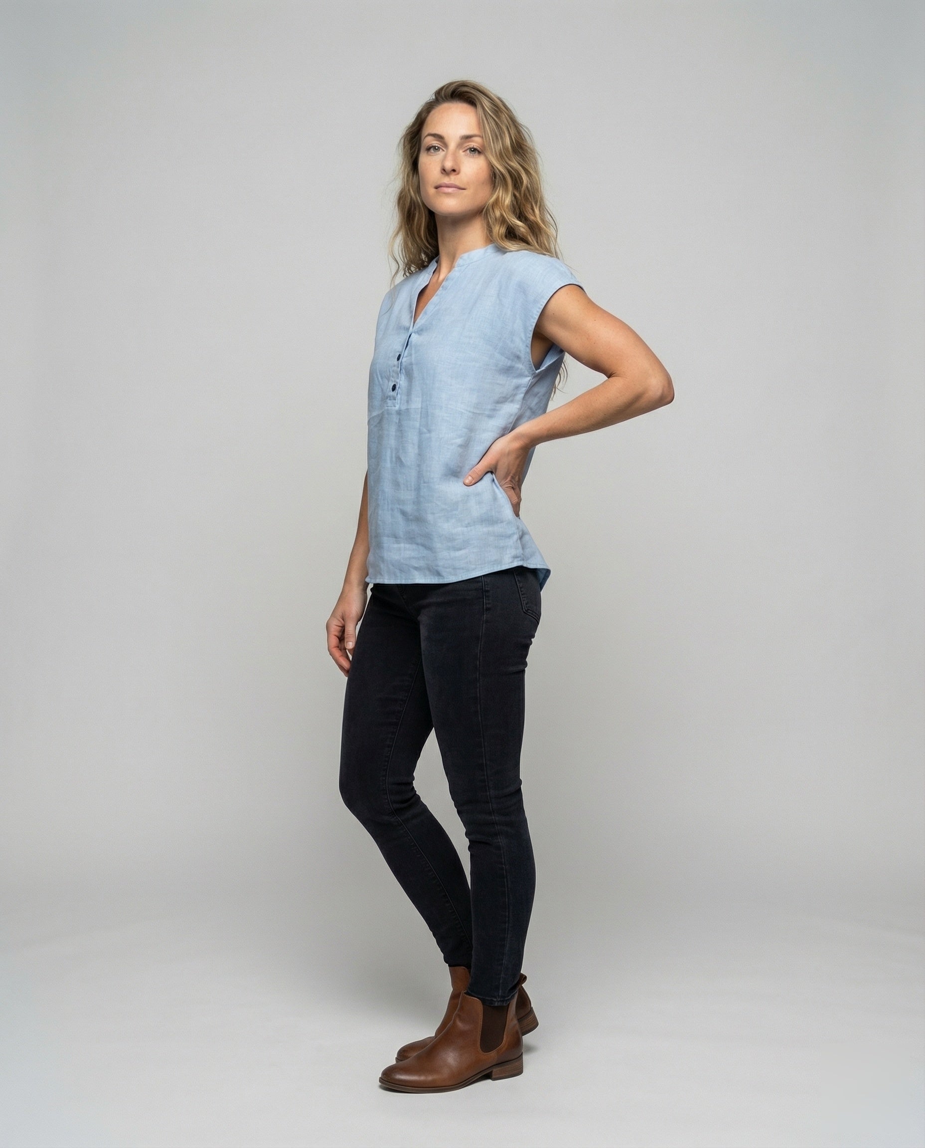Women's Sleeveless Linen Blouse Tunic - Front View